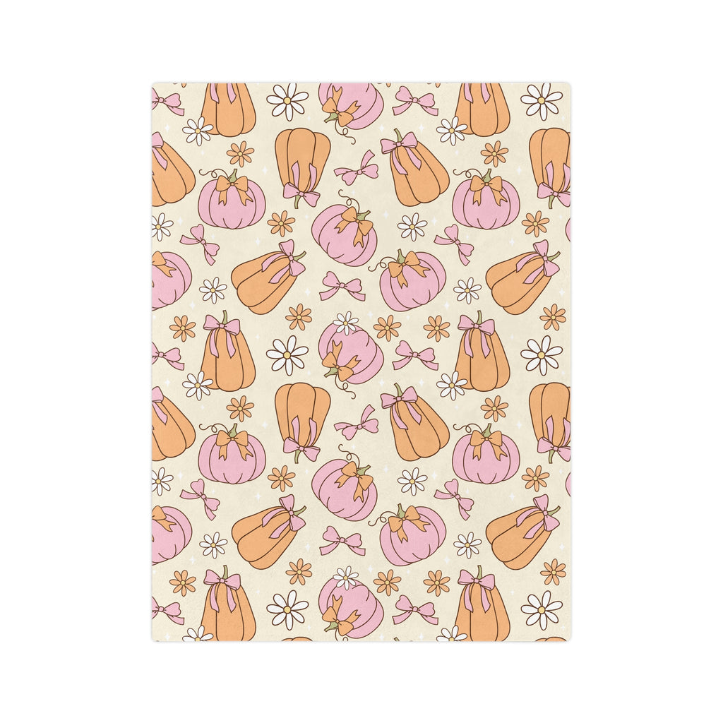 Pastel Pumpkin Halloween Blanket | Cozy Girly Fall Throw with Pink & Orange Pumpkins | Cute Autumn Decor