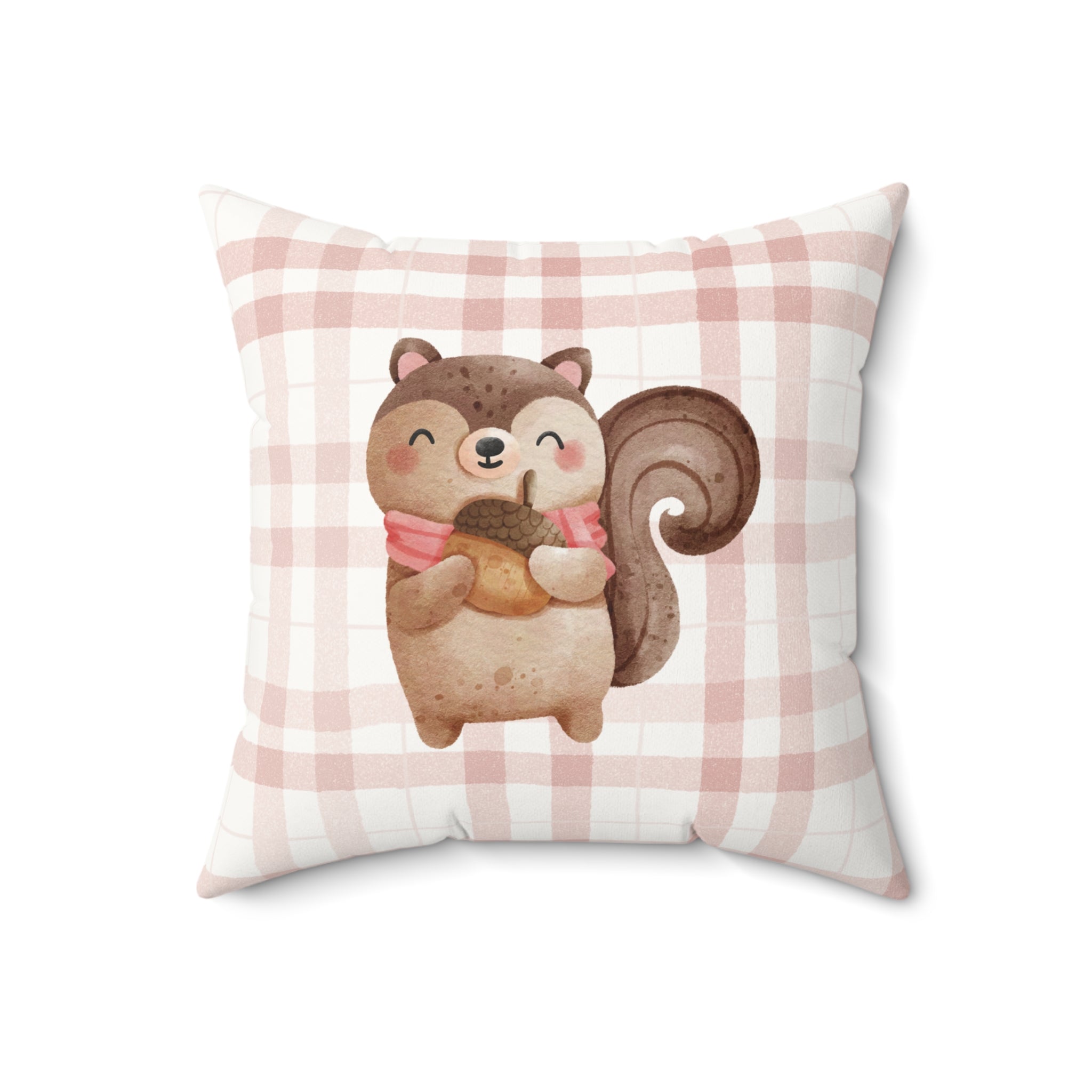Coquette Aesthetic Kawaii Squirrel Pillow Pastel Plaid Cottagecore Cushion – Cute Fall Home Decor