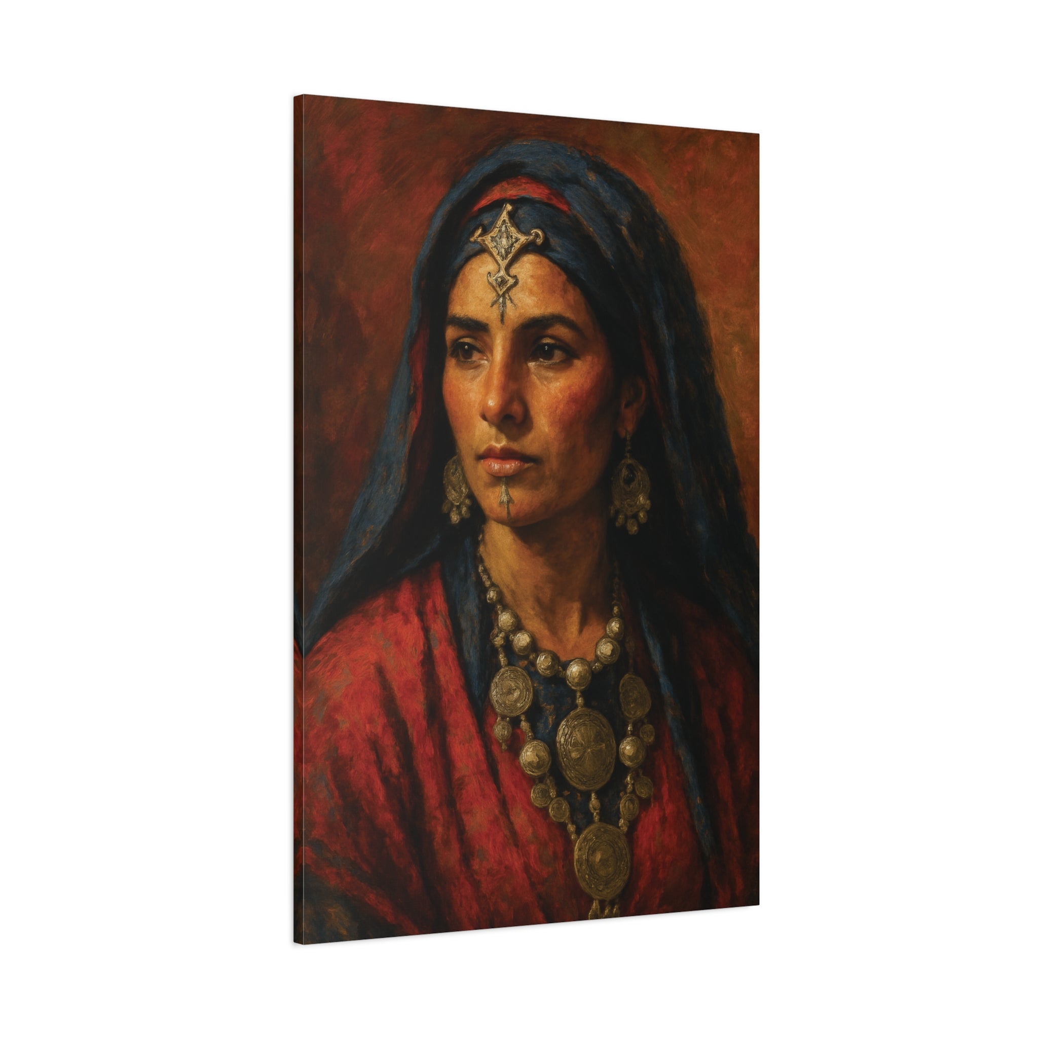 Canvas print of a portrait with a woman wearing traditional jewelry and attire.