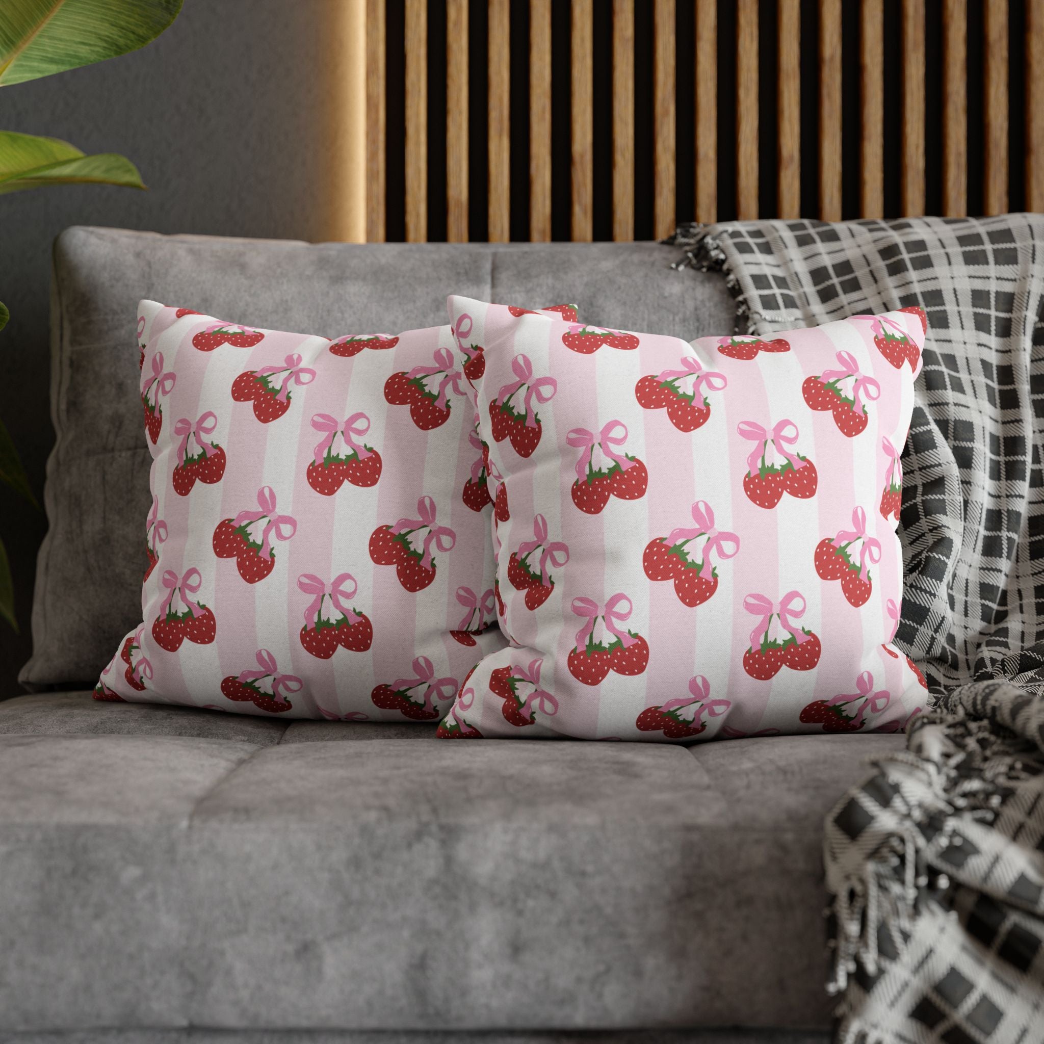 Strawberry Coquette Pillow 🎀 | Kawaii Pastel Cottagecore Cushion for Bedroom Decor