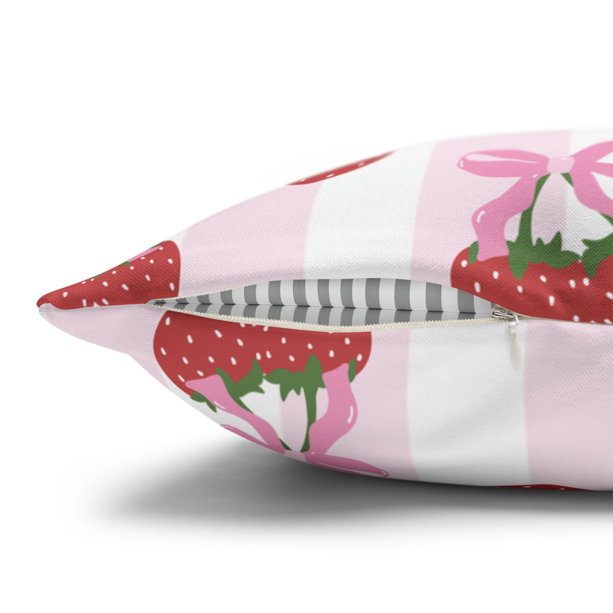 Strawberry Coquette Pillow 🎀 | Kawaii Pastel Cottagecore Cushion for Bedroom Decor