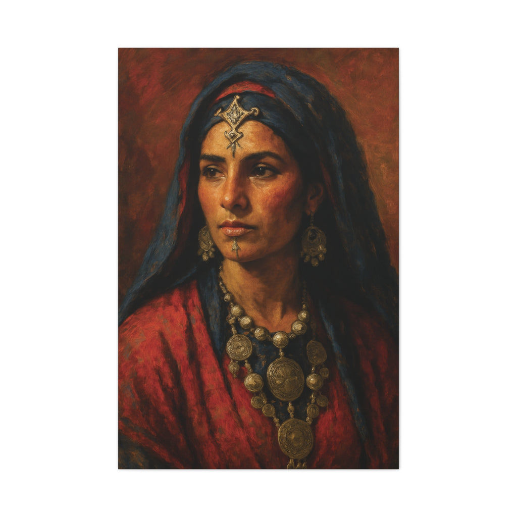 Amazigh Berber Woman Portrait Canvas – Heritage Moroccan Art Print, Vertical Wall Decor