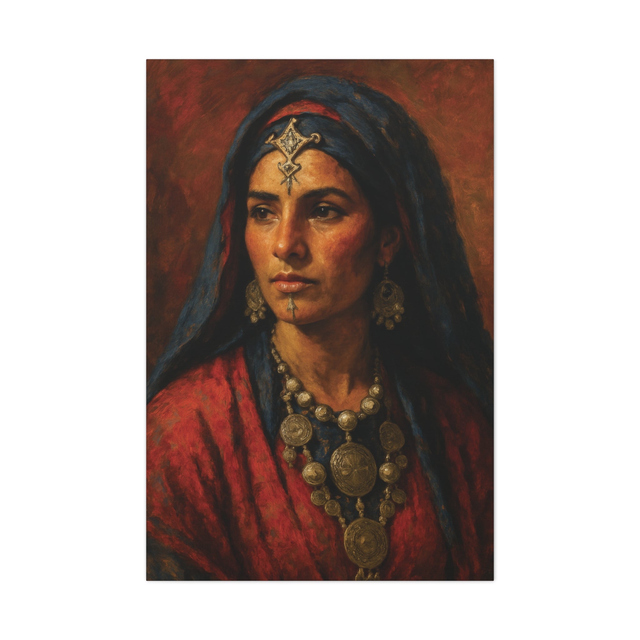 Amazigh Berber Woman Portrait Canvas – Heritage Moroccan Art Print, Vertical Wall Decor