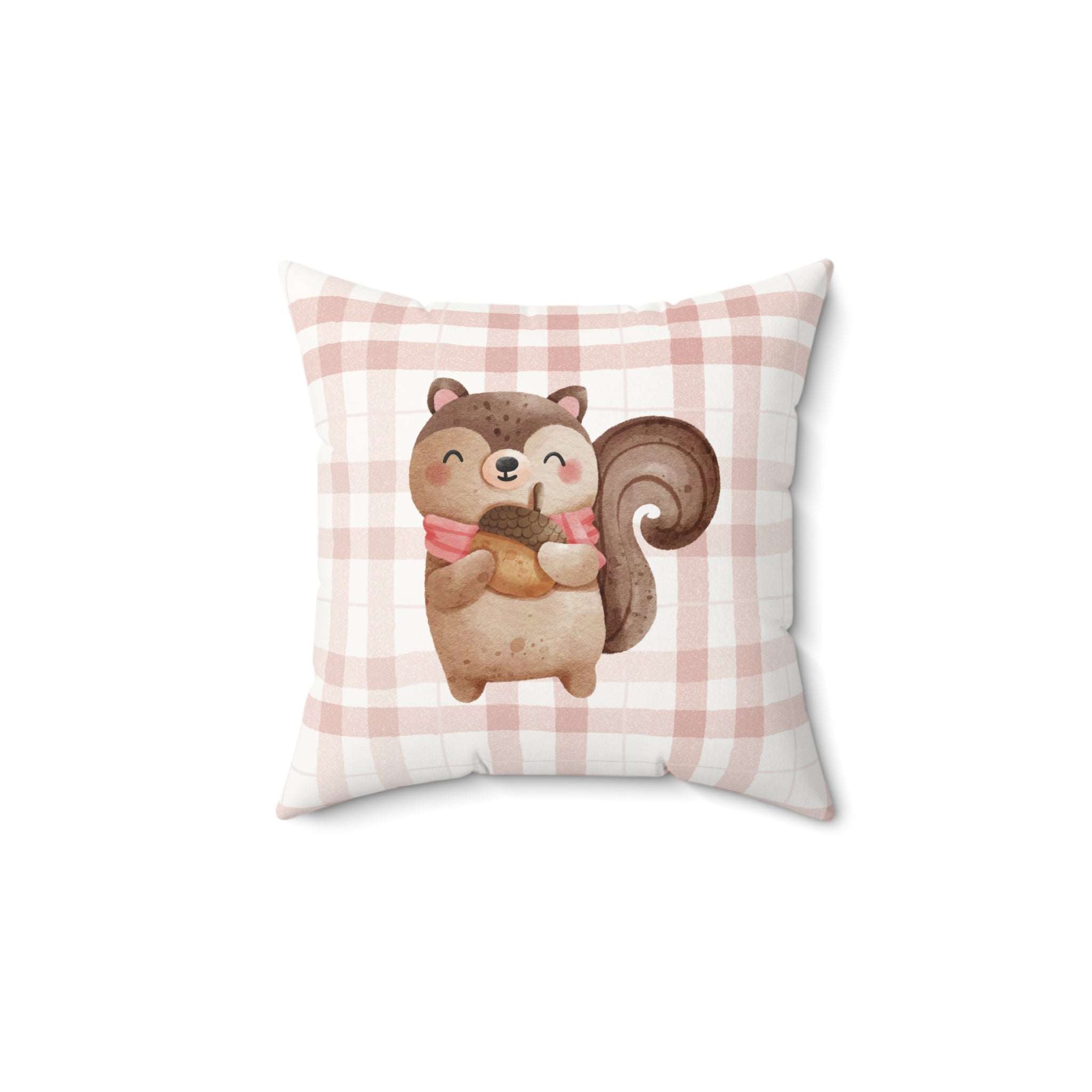 Coquette Aesthetic Kawaii Squirrel Pillow Pastel Plaid Cottagecore Cushion – Cute Fall Home Decor