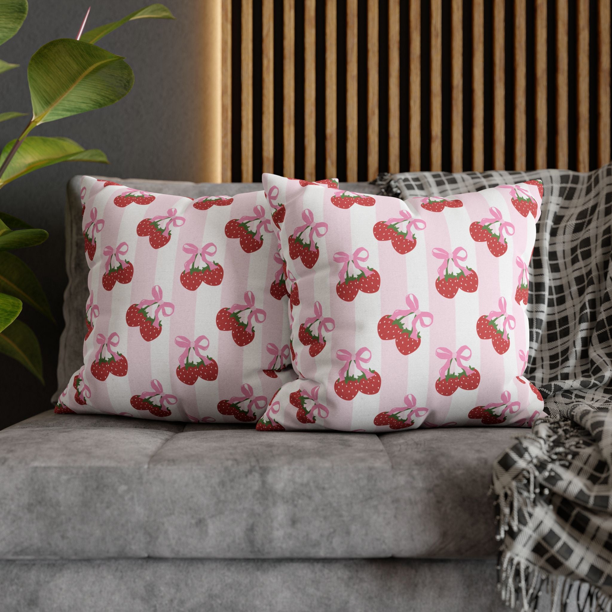 Strawberry Coquette Pillow 🎀 | Kawaii Pastel Cottagecore Cushion for Bedroom Decor
