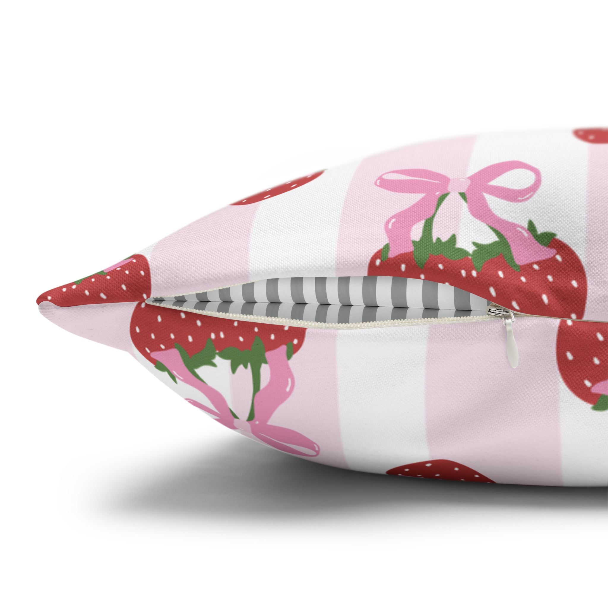 Strawberry Coquette Pillow 🎀 | Kawaii Pastel Cottagecore Cushion for Bedroom Decor
