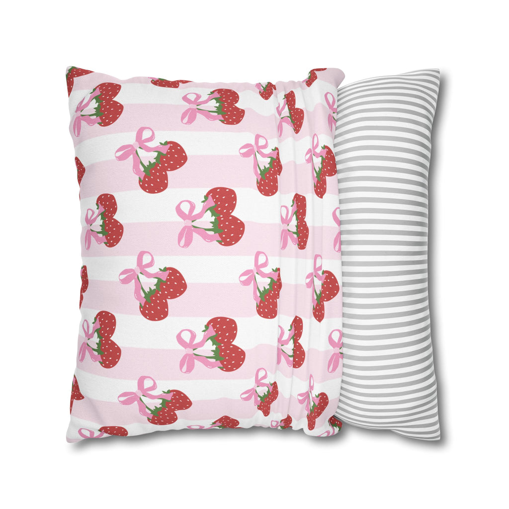 Strawberry Coquette Pillow 🎀 | Kawaii Pastel Cottagecore Cushion for Bedroom Decor