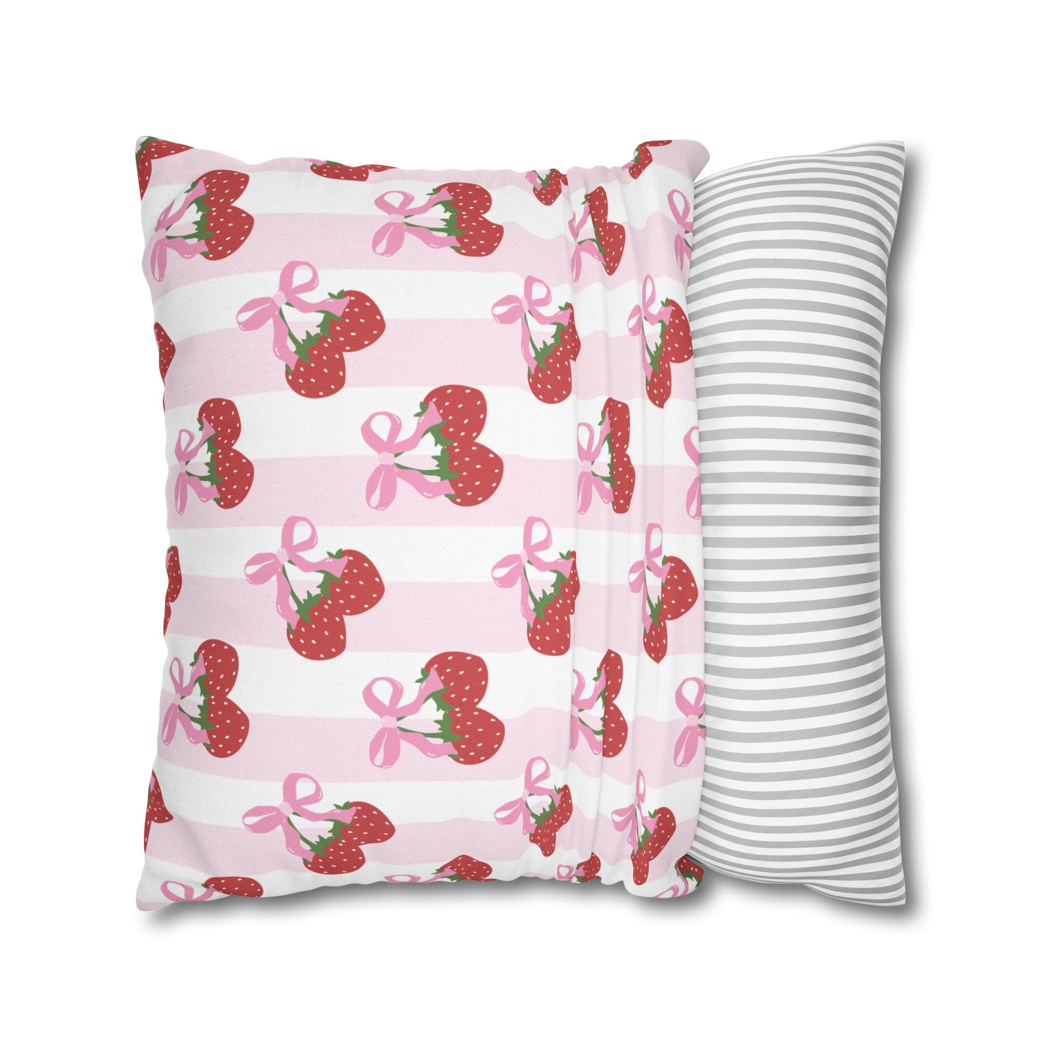 Strawberry Coquette Pillow 🎀 | Kawaii Pastel Cottagecore Cushion for Bedroom Decor