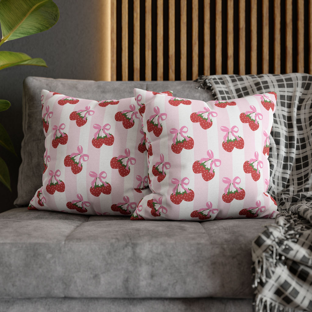 Strawberry Coquette Pillow 🎀 | Kawaii Pastel Cottagecore Cushion for Bedroom Decor