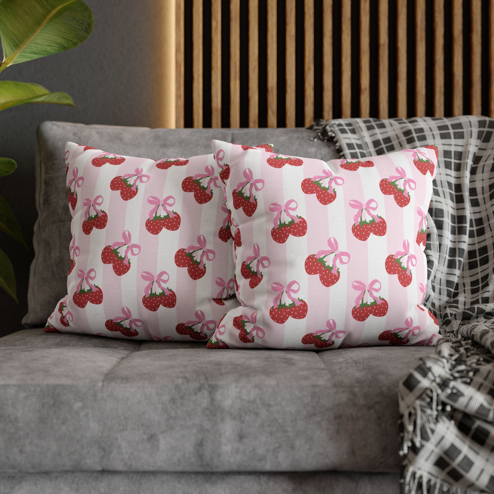 Strawberry Coquette Pillow 🎀 | Kawaii Pastel Cottagecore Cushion for Bedroom Decor