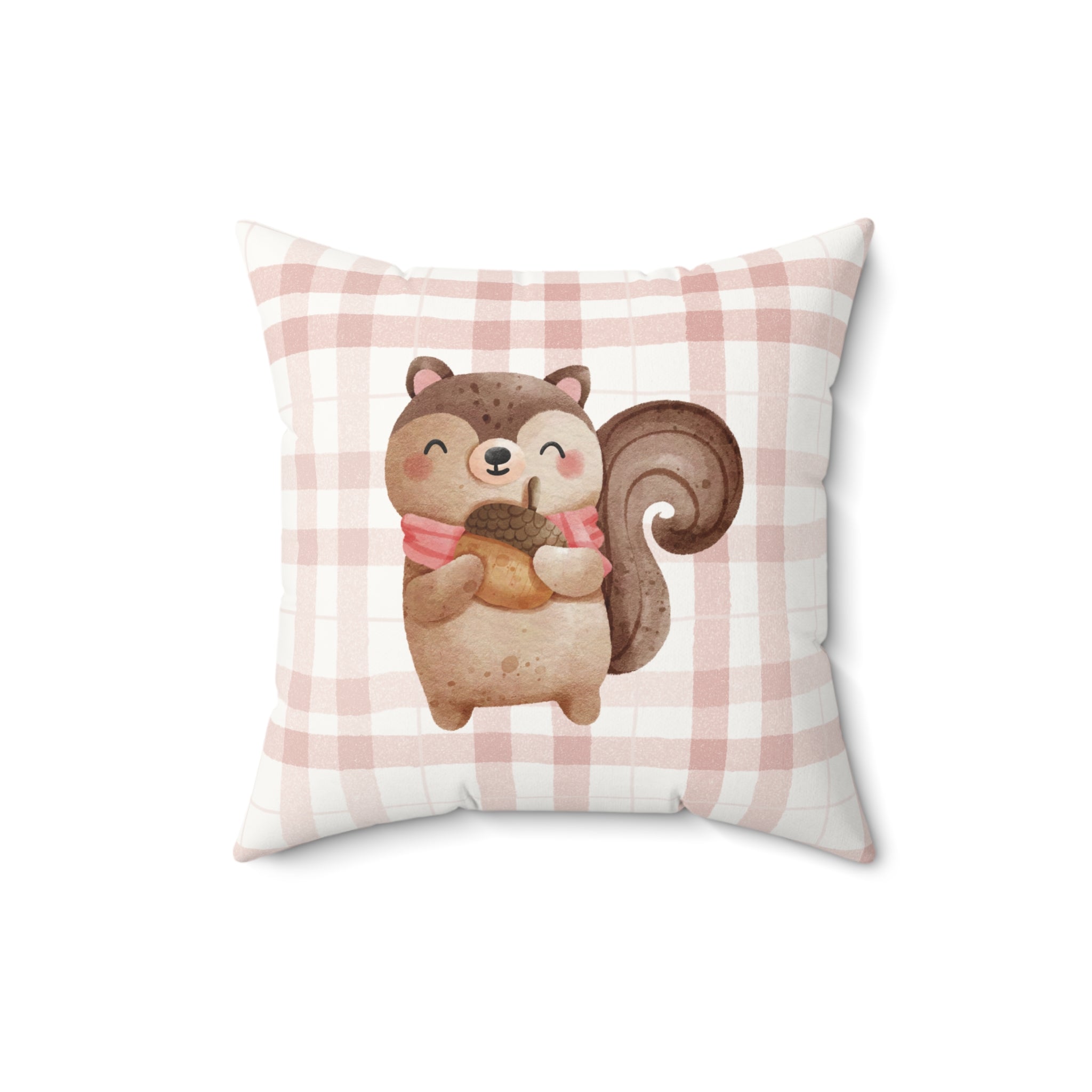 Coquette Aesthetic Kawaii Squirrel Pillow Pastel Plaid Cottagecore Cushion – Cute Fall Home Decor