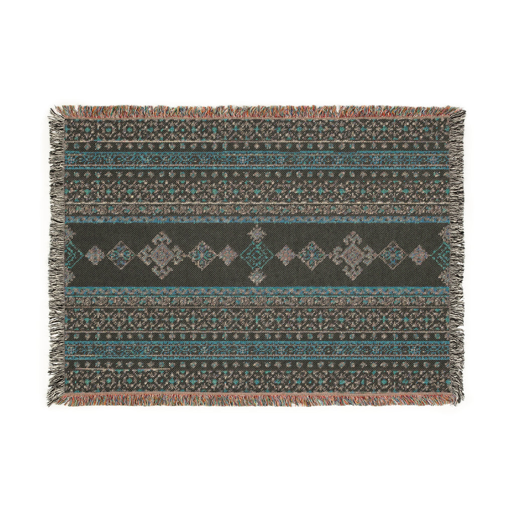 Pink Boho Woven Throw Blanket – Geometric Stripe Pattern in Cream and Terracotta (52'' × 37'')