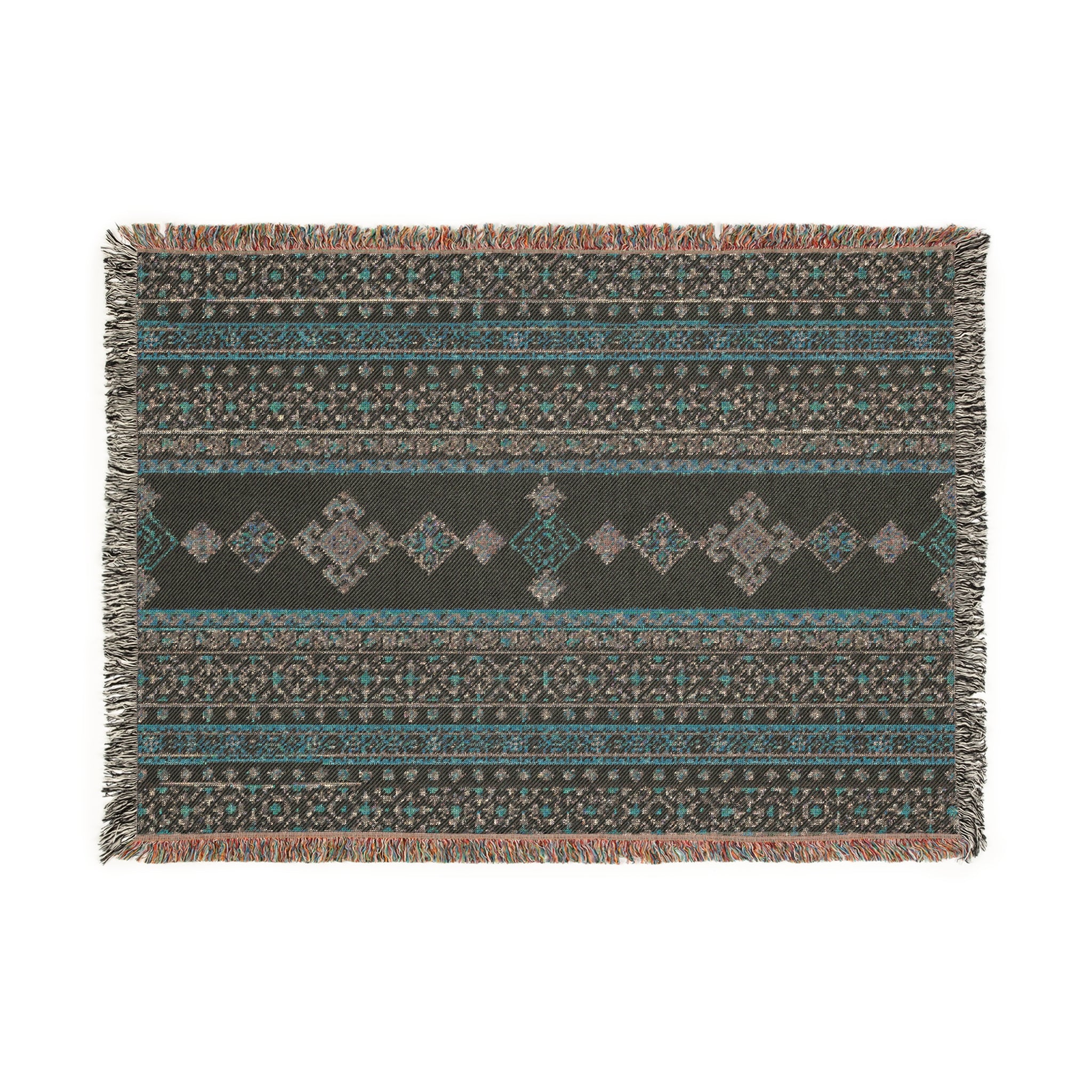 Pink Boho Woven Throw Blanket – Geometric Stripe Pattern in Cream and Terracotta (52'' × 37'')