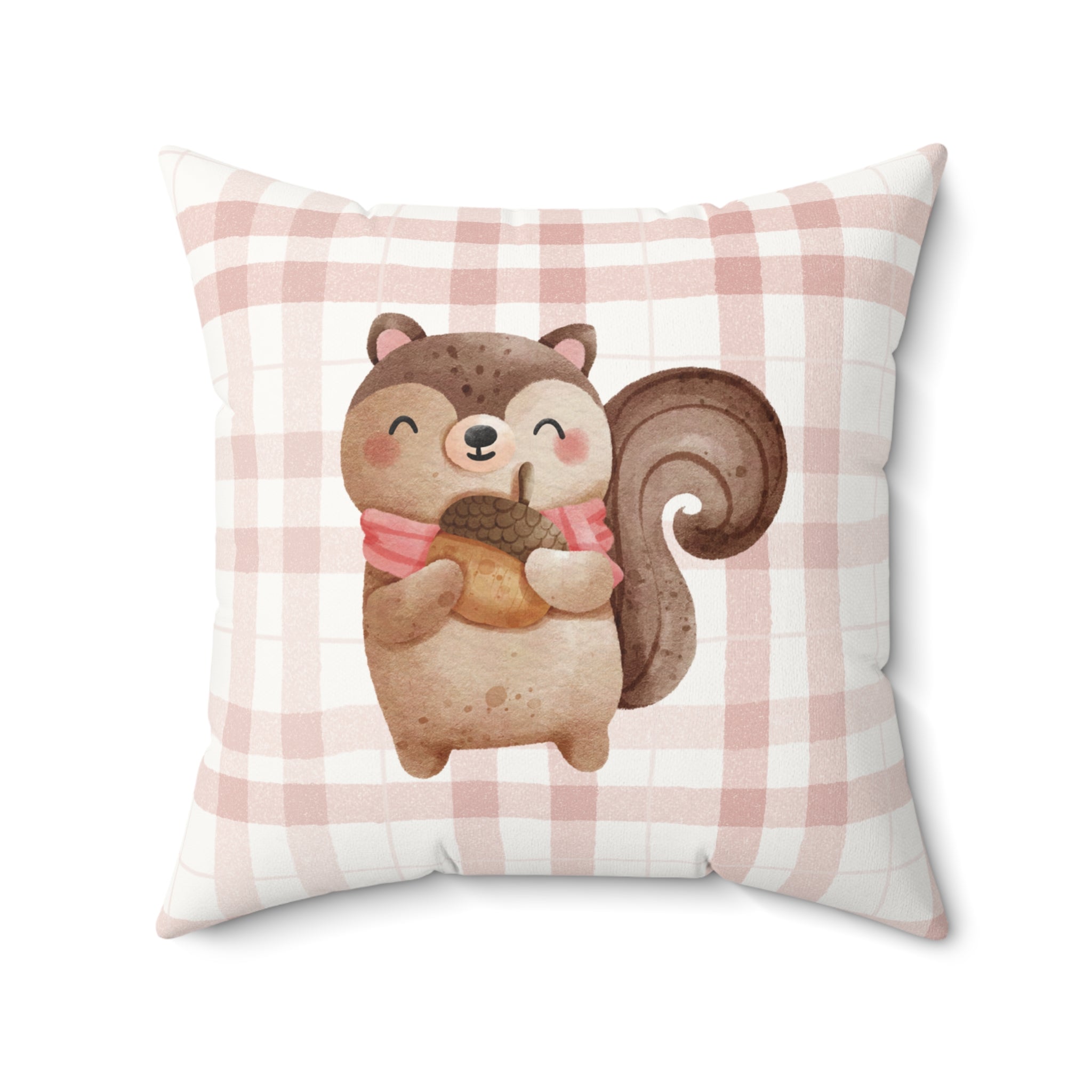 Coquette Aesthetic Kawaii Squirrel Pillow Pastel Plaid Cottagecore Cushion – Cute Fall Home Decor