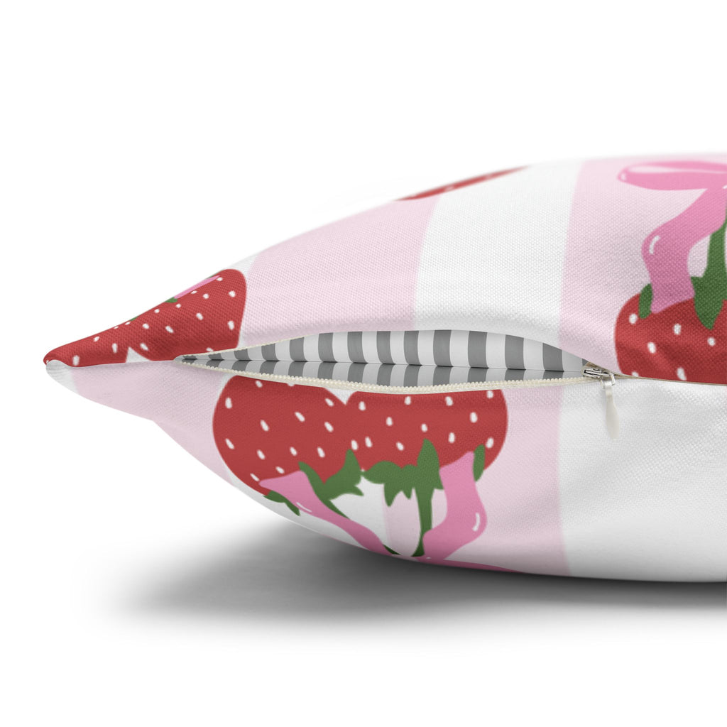 Strawberry Coquette Pillow 🎀 | Kawaii Pastel Cottagecore Cushion for Bedroom Decor