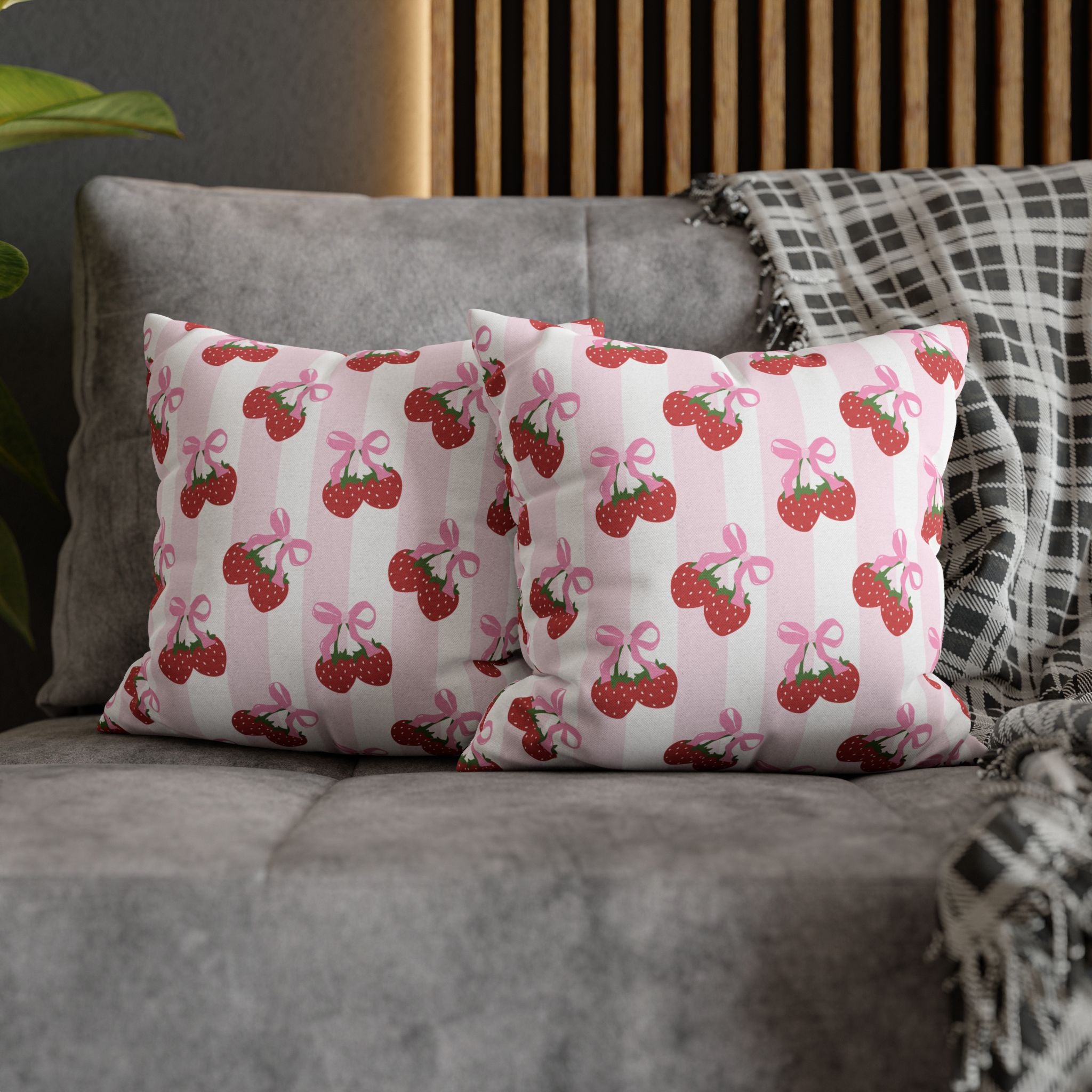 Strawberry Coquette Pillow 🎀 | Kawaii Pastel Cottagecore Cushion for Bedroom Decor
