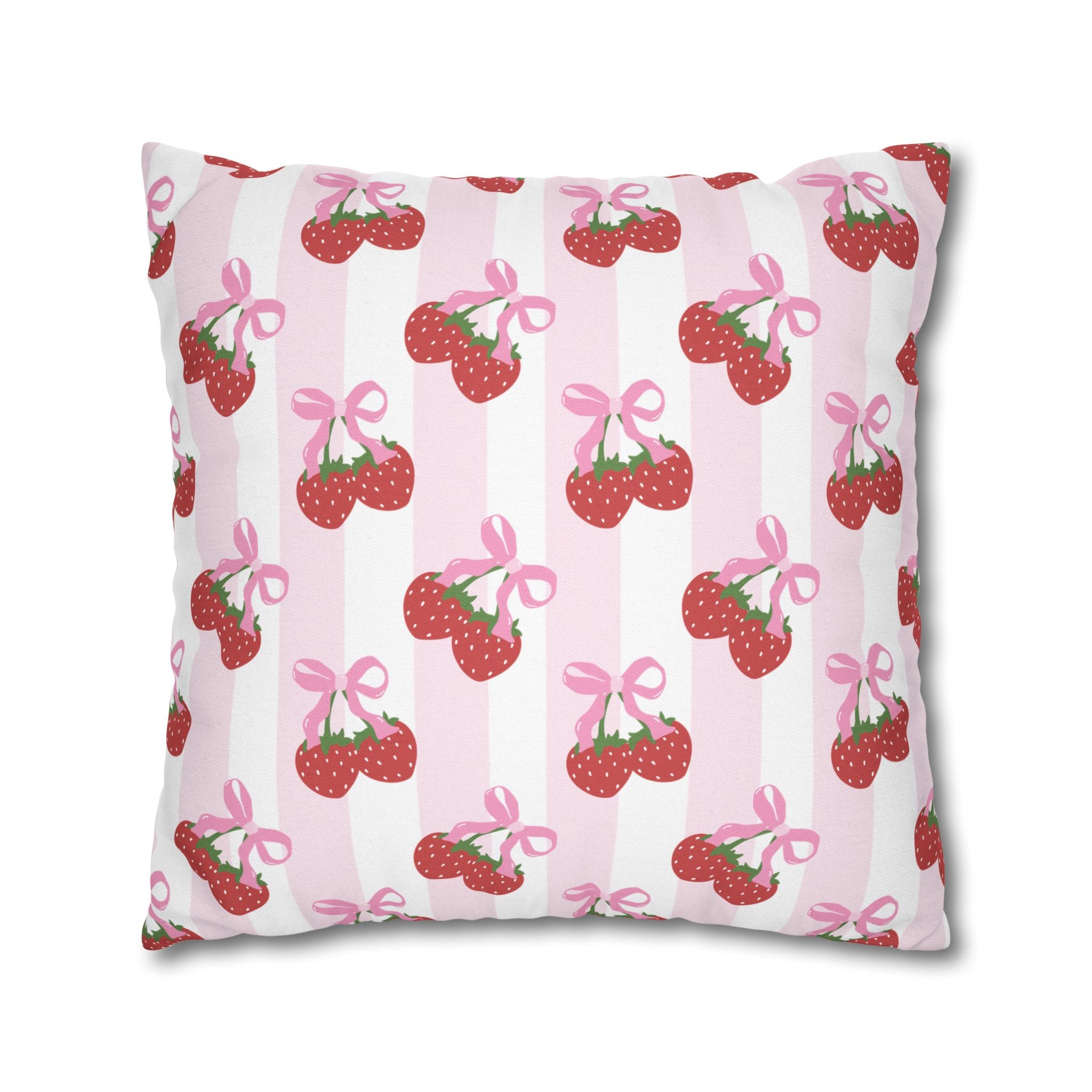 Strawberry Coquette Pillow 🎀 | Kawaii Pastel Cottagecore Cushion for Bedroom Decor