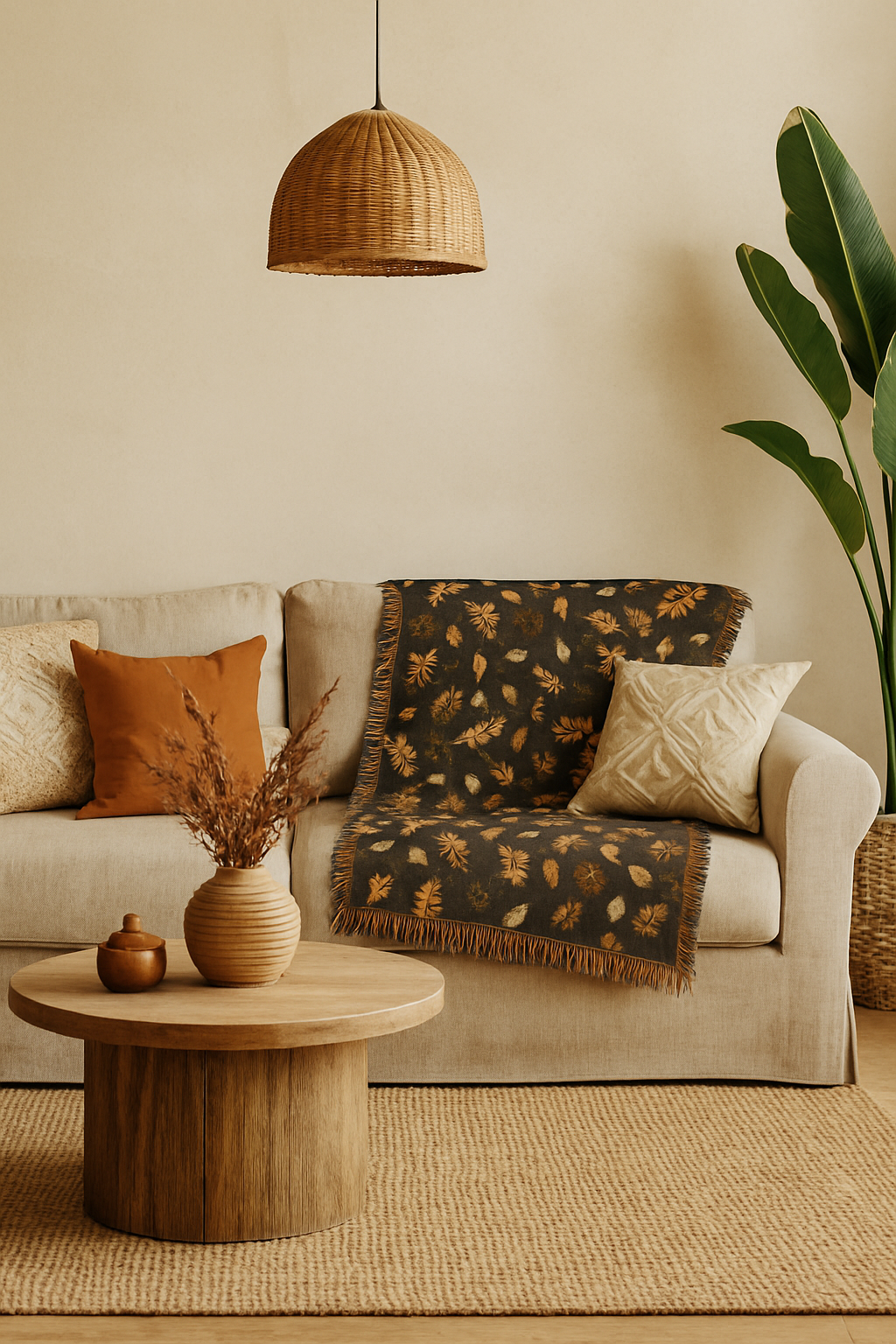 Autumn Leaf Woven Throw Blanket – Cozy 100% Cotton Fall Home Decor with Fringed Edges